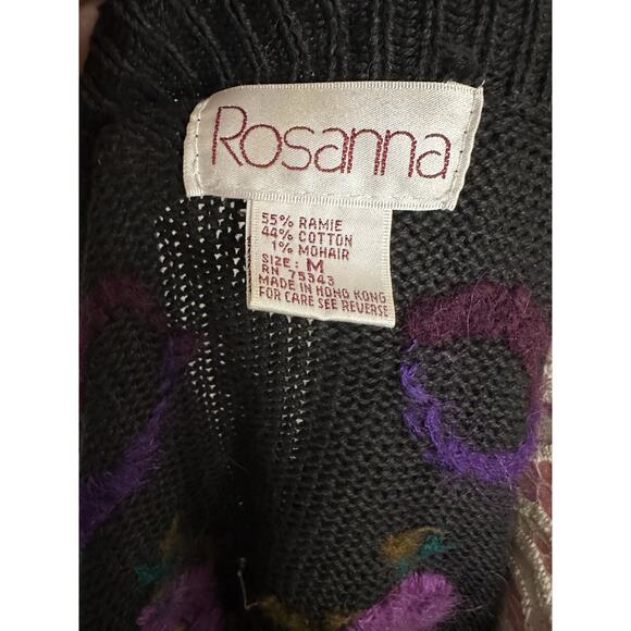 Vintage 90s Black Floral Embroidered Sweater Sz Medium Boho Anthro Vibes Grannie - Picture 10 of 12